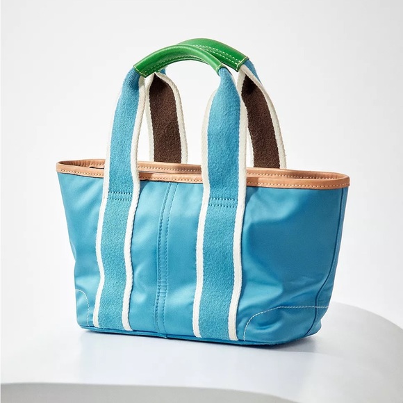 Coach Vintage Mini Hampton Tote purse blue & green canvas monogram interior - Picture 2 of 7